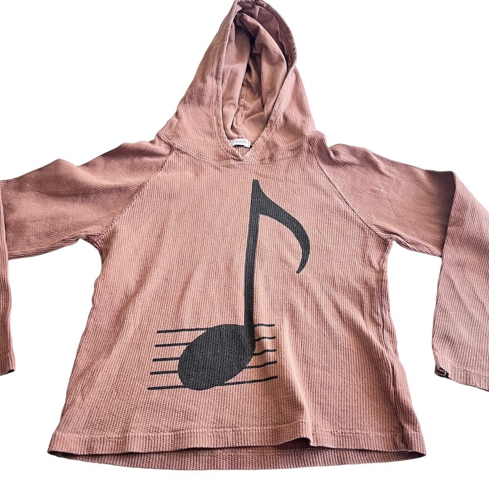 Picnik boys musical note brown waffle hoodie size 2